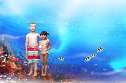 人物生活-海底世界与小朋友PSD