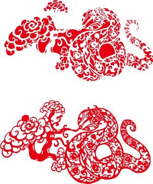 矢量传统图案-中国传统蛇形剪纸花纹