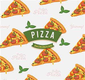 矢量食物-彩绘三角披萨无缝背景矢量