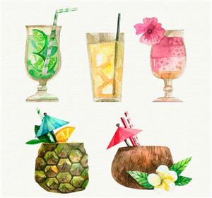 矢量食物-水彩绘夏季饮料矢量素材