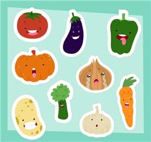矢量食品果蔬-可爱表情蔬菜贴纸矢量素材