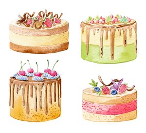 矢量食物-水彩绘水果蛋糕矢量素材