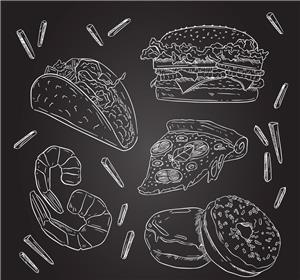 矢量食物-粉笔绘快餐食物设计矢量图