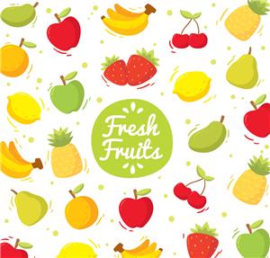 矢量食品果蔬-彩色新鲜水果无缝背景矢量图