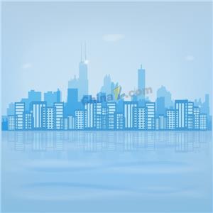 矢量风景建筑-蓝色江滨城市图片矢量