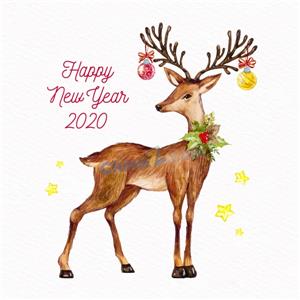 矢量动植物-2020年新年水彩麋鹿矢量素材