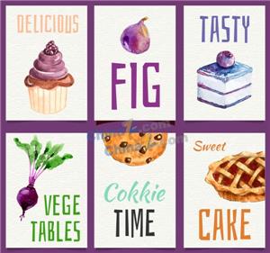 矢量食物-彩绘食物卡片矢量素材