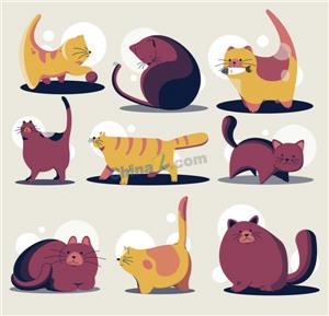 矢量动植物-可爱卡通萌宠猫咪矢量