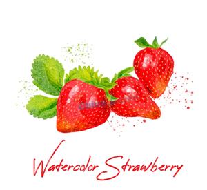 矢量食品果蔬-水彩绘美味草莓矢量素材