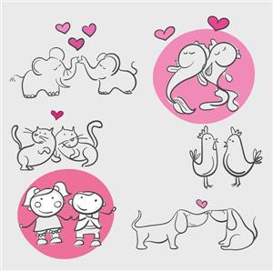 矢量动植物-简笔情侣动物矢量插图