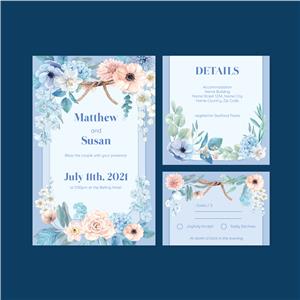 矢量花纹-蓝色优雅花卉装饰卡片
