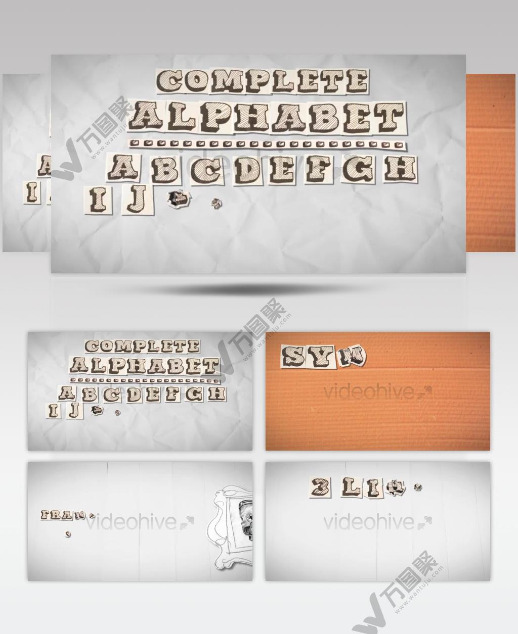 AE：7复古纸质字母数字文字动画 AE模板素材 ae素材下载18 文字字幕ae特效 AE模板免费下载