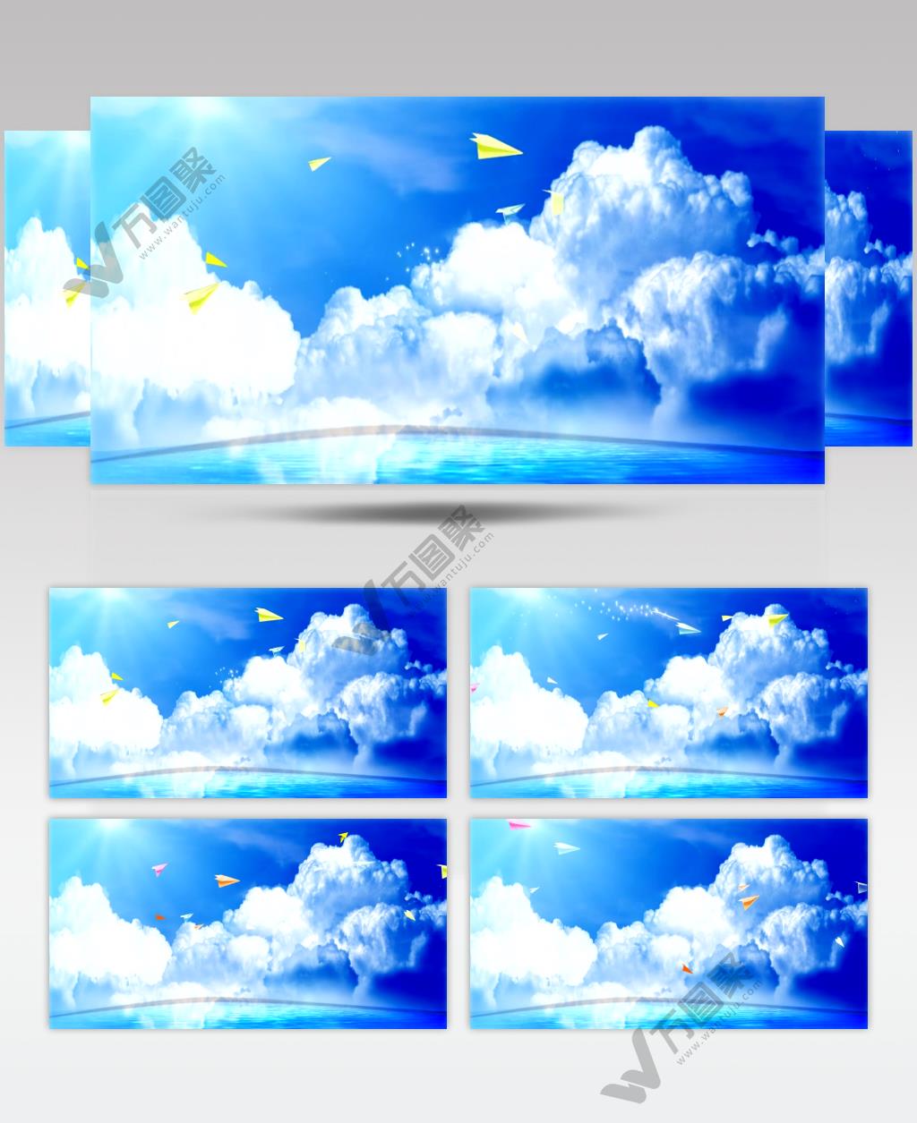 A348-蓝天白云纸飞机 视频动态背景 虚拟背景视频