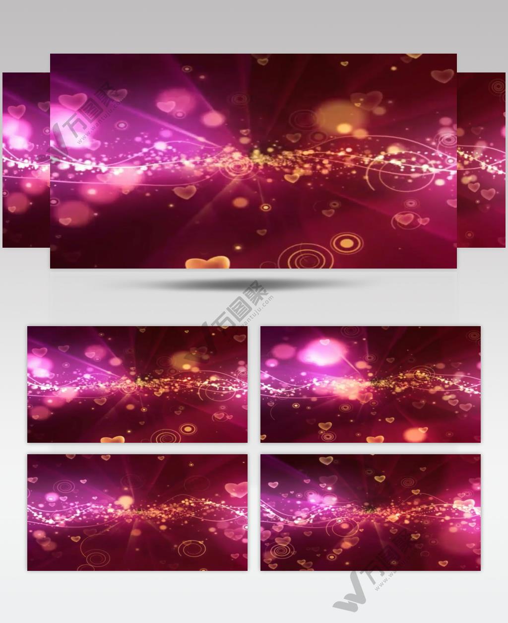 粉色背景中的粒子光线和闪烁爱心1 视频素材下载
