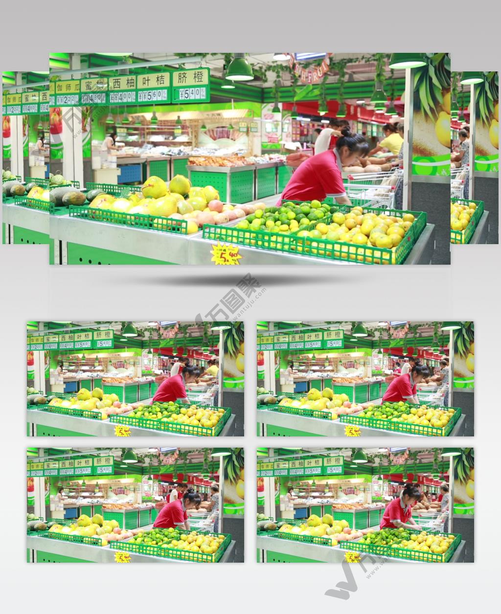 超市商场购物 家庭主妇市民生蔬菜活市场买东西 实拍高清视频素材SP049超市售卖员摆水果003