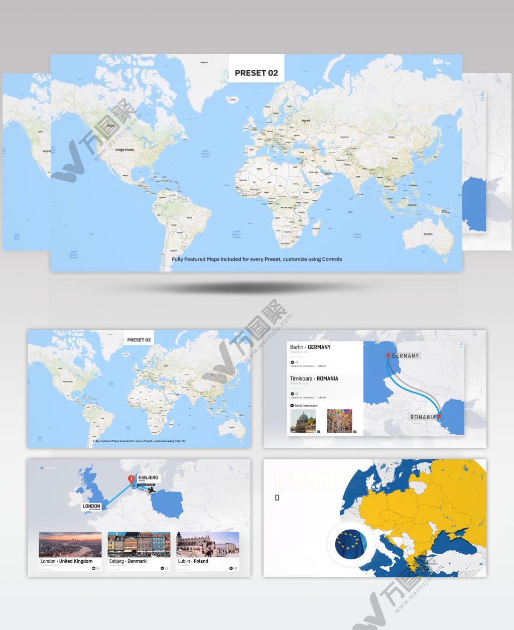 14430 世界地图国家旅游地点展示路径动画 2020ae特效素材下载网站