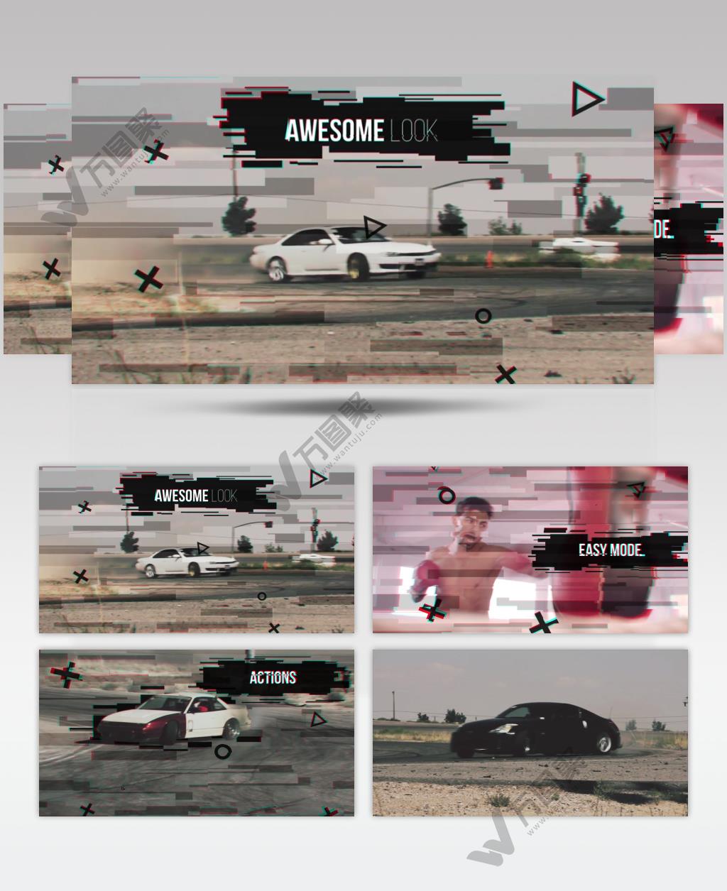 Pr模板 Premiere故障激情赛车宣传短片模板 时间突然静止画面文字介绍PR模板 图文模板