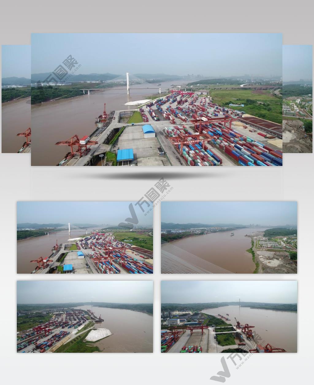 航拍鸟瞰长江港口码头河流车流集装箱码头泸州港
