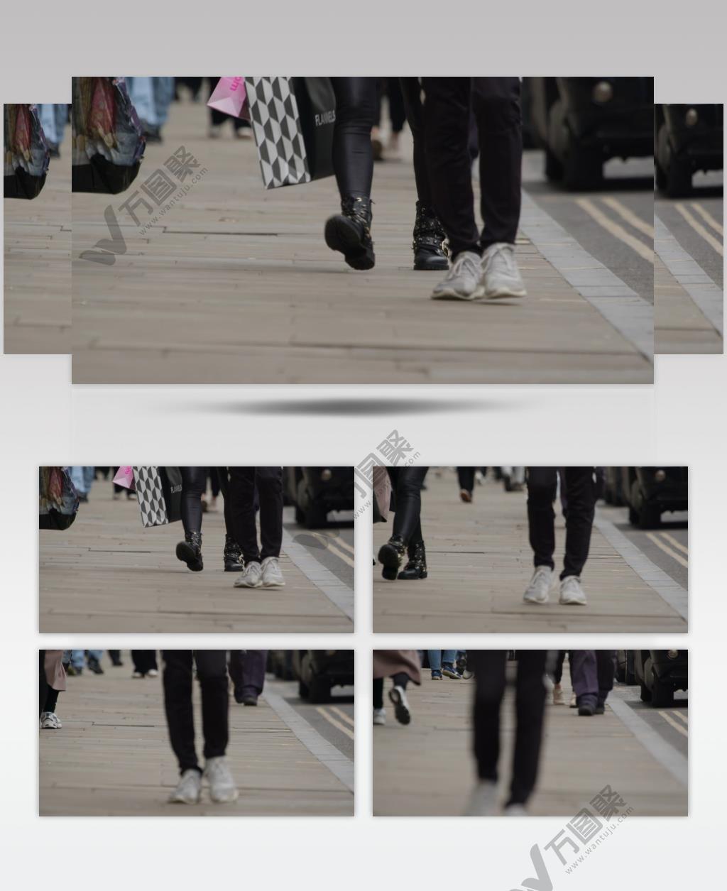 长镜头看英国牛津的一条街上行走的人们