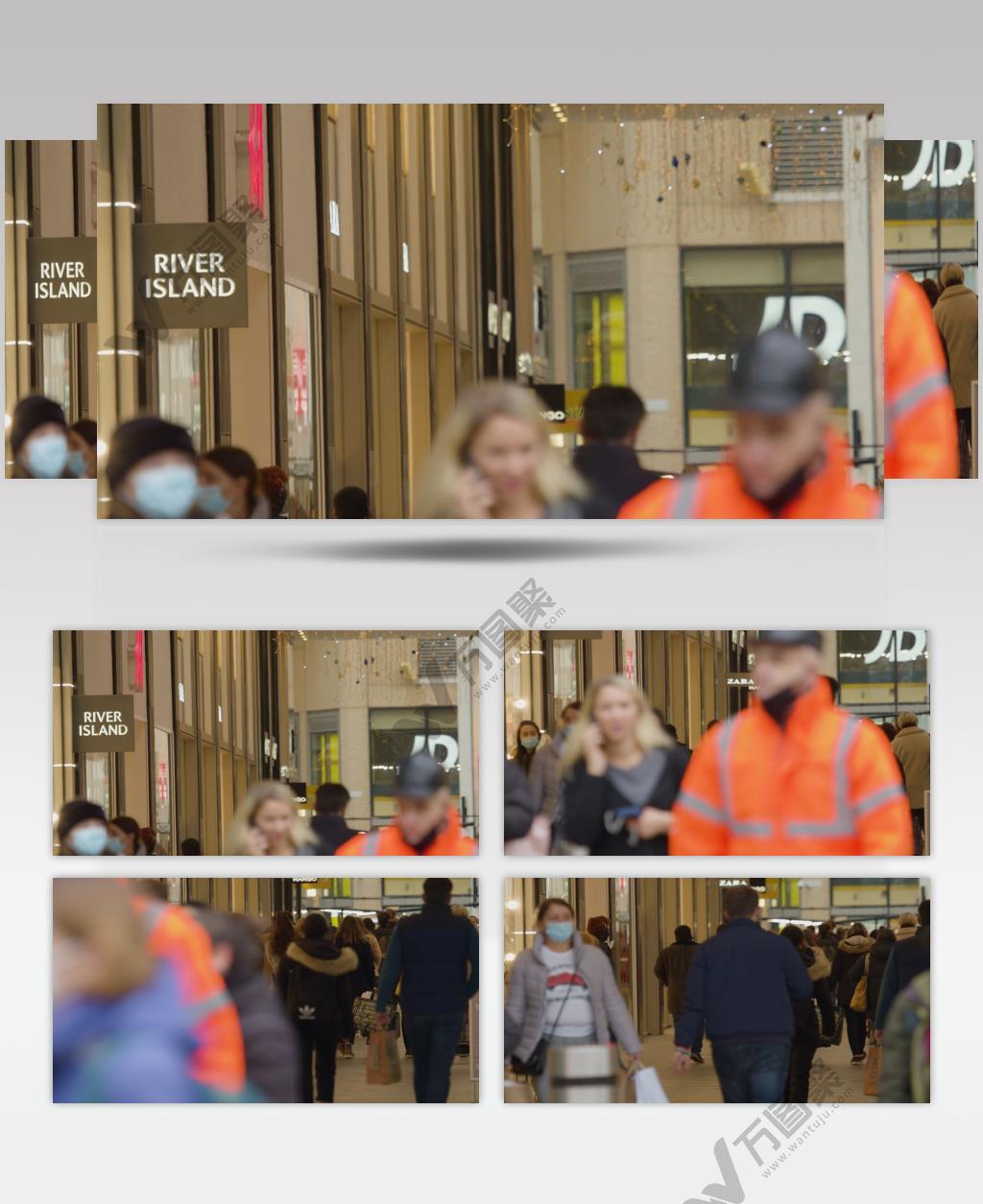 人们在英国牛津购物中心散步的长镜头