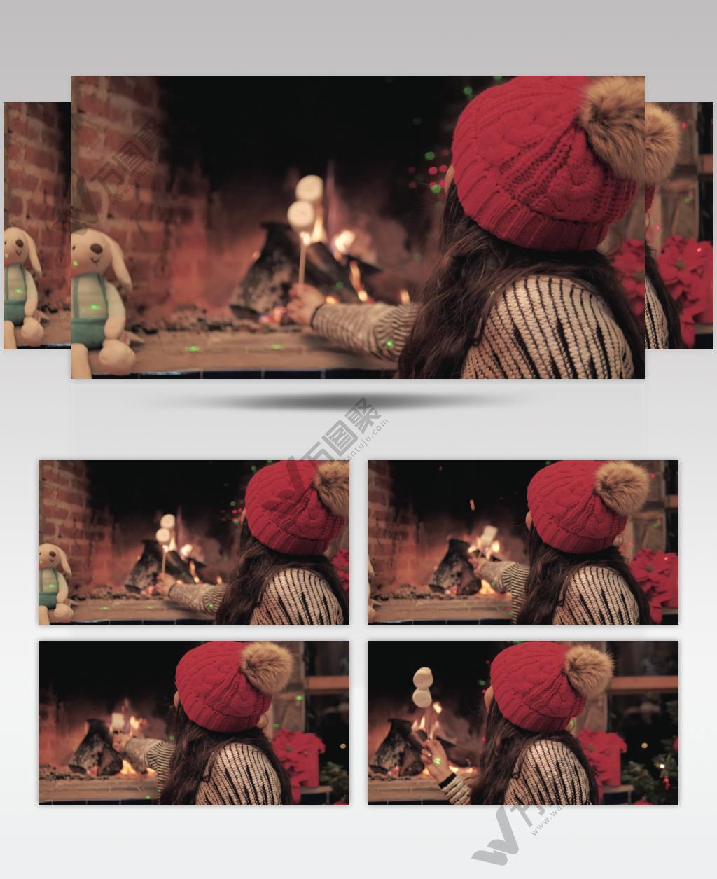 一个女人在壁炉的火中加热棉花糖