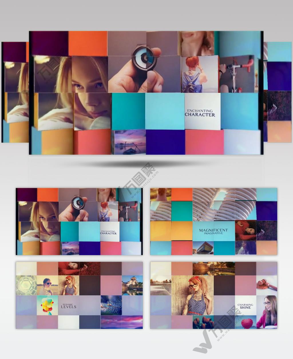 AE 15183 彩色三维网格方块翻转展示 ae素材