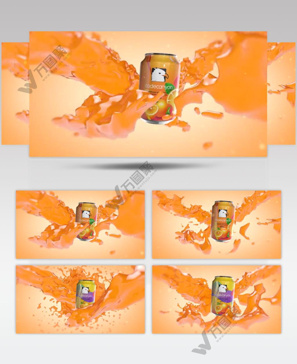 AE 17333 橙汁飞溅环绕瓶罐 ae素材源文件