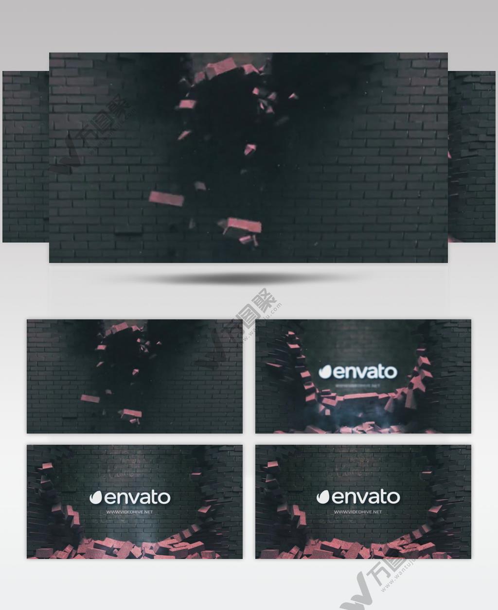 15766 掉落砖块墙面标志展示 ae下载