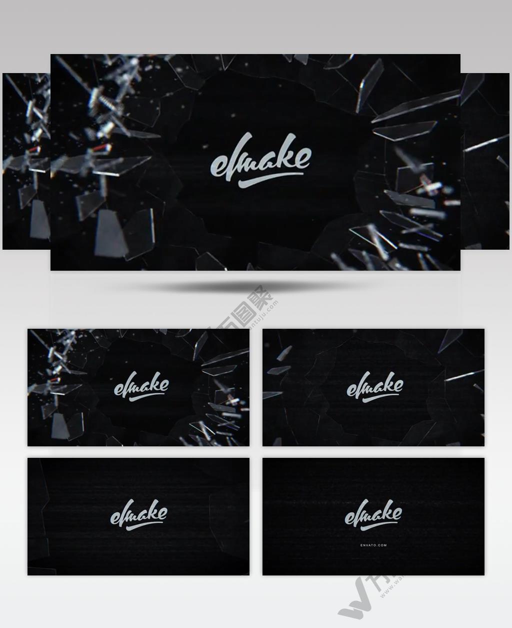 AE 15060 玻璃碎片标志动画 ae素材