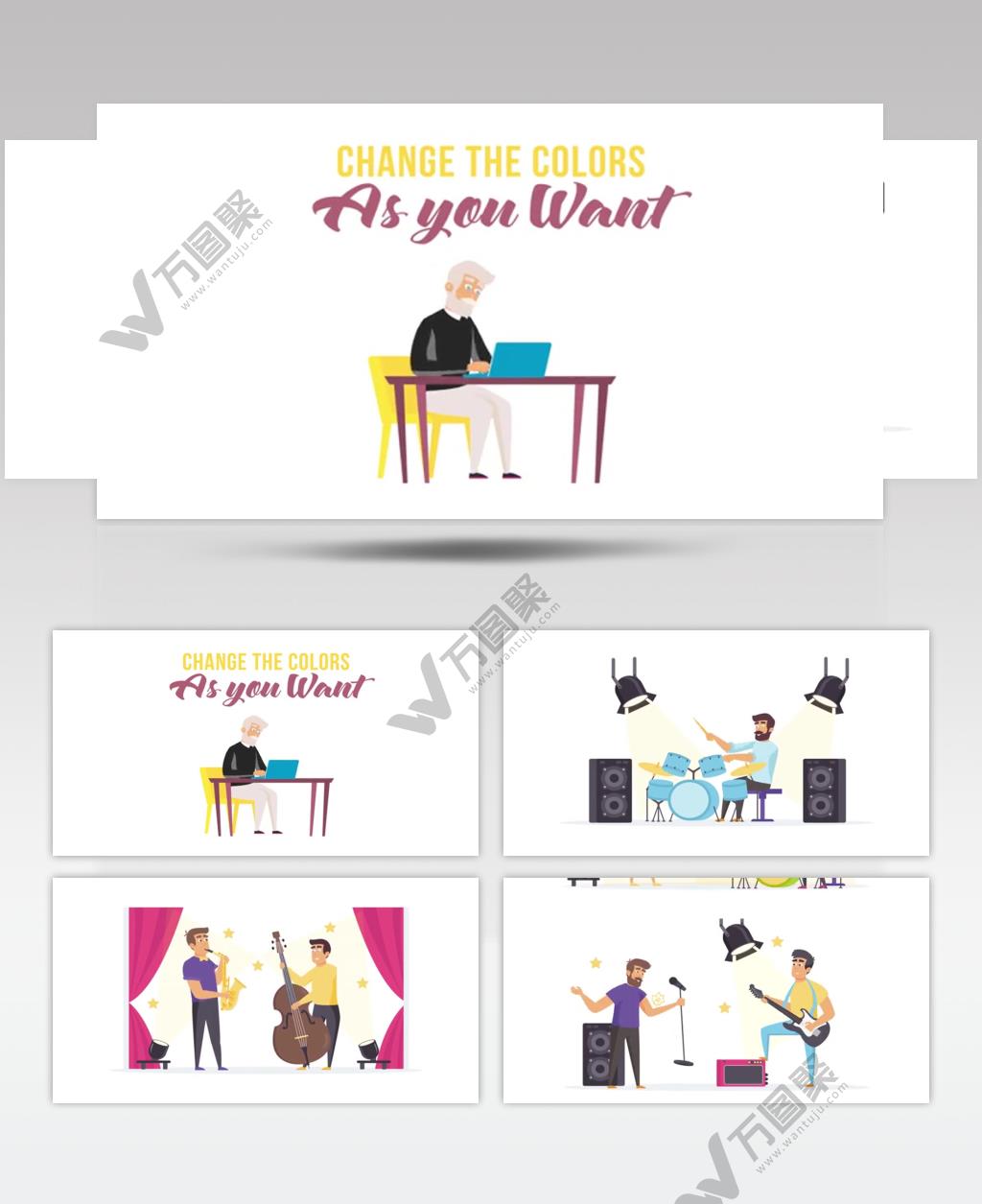 AE 16665 音乐家卡通情景模版下载网站