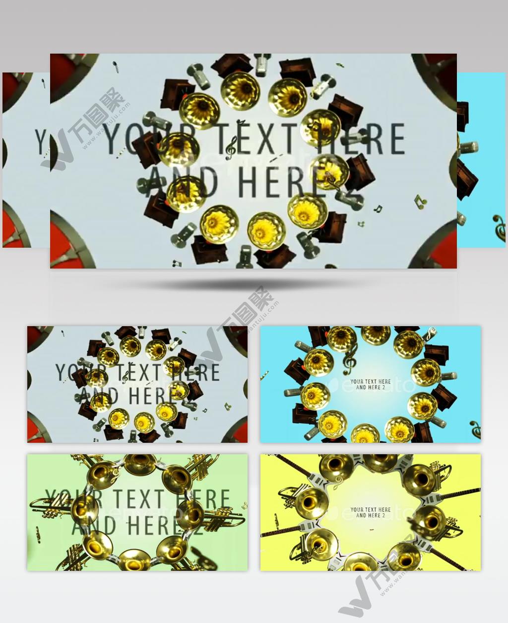 AE 15173 音乐乐器工作室片头 ae素材