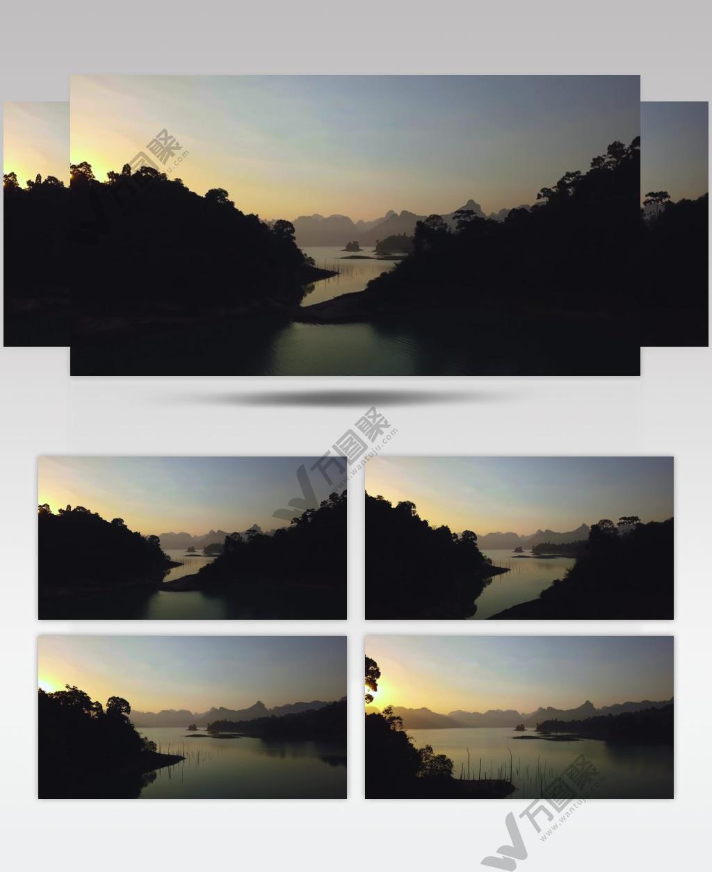 清晨黄昏下山川湖泊的美丽风景
