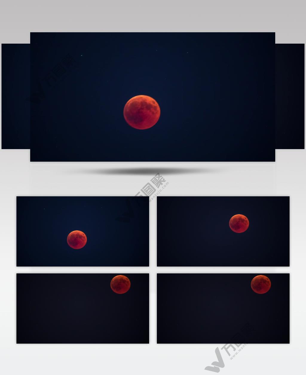 延时摄影夜空中红彤彤的月亮升起