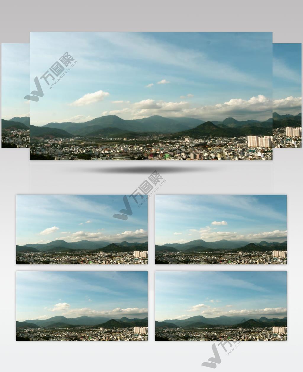 实拍蓝天白云下的城市风光素材