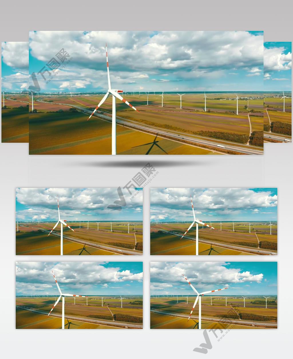 风力发电田园高速公路旁的风力涡轮机