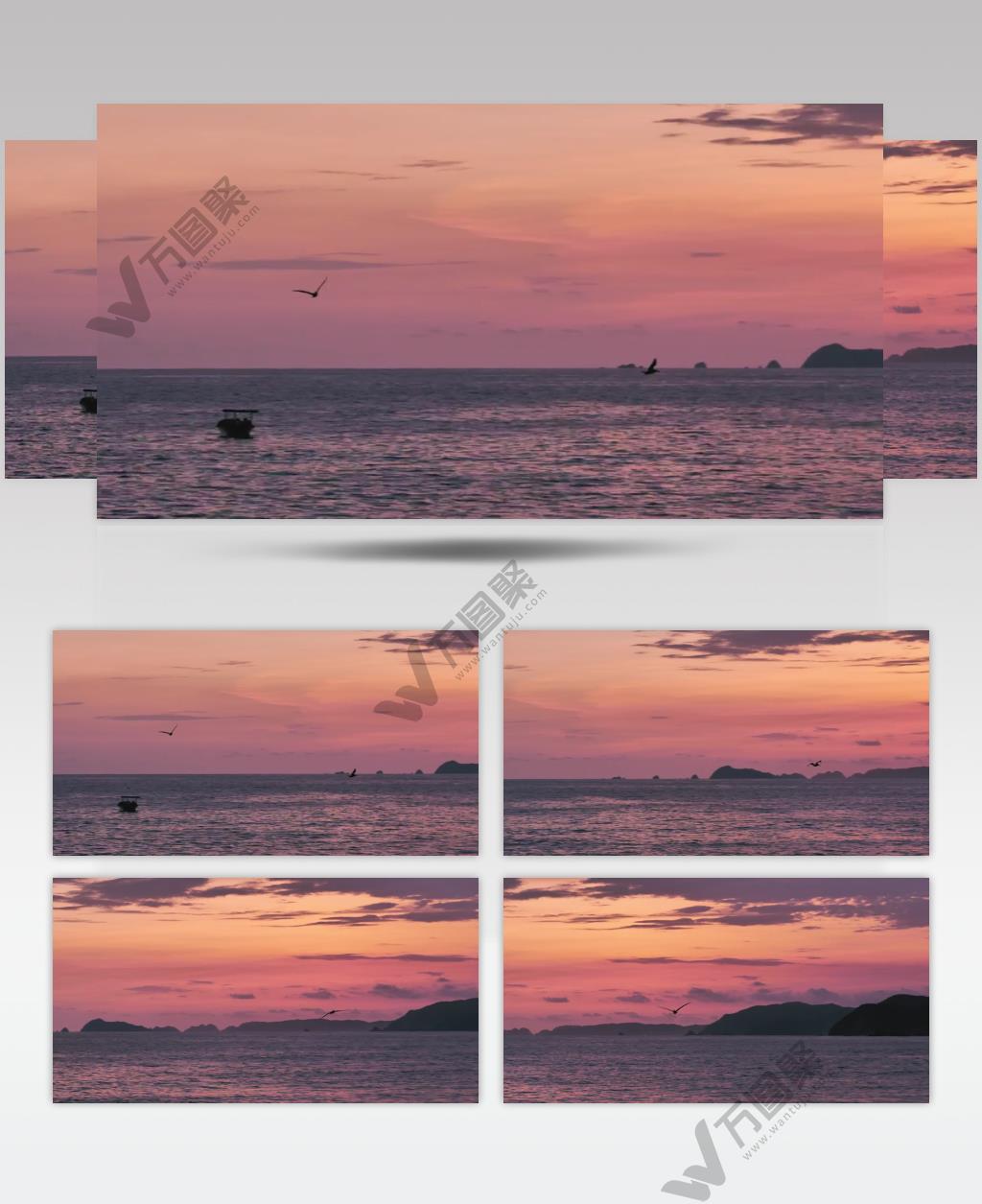 实拍美丽的黄昏下霞光照的通红的天空和海岸线