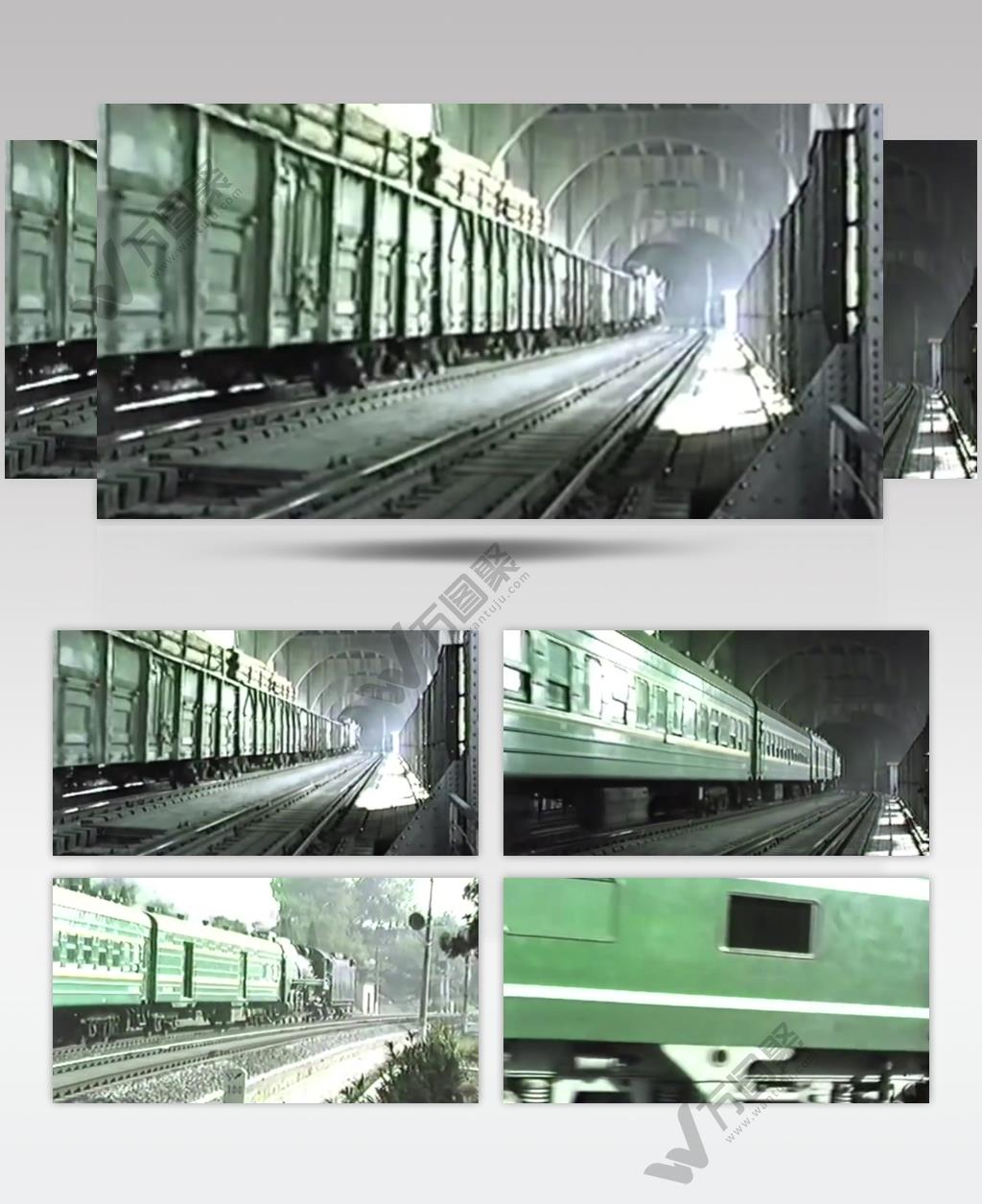 老式火车驶过长江大桥