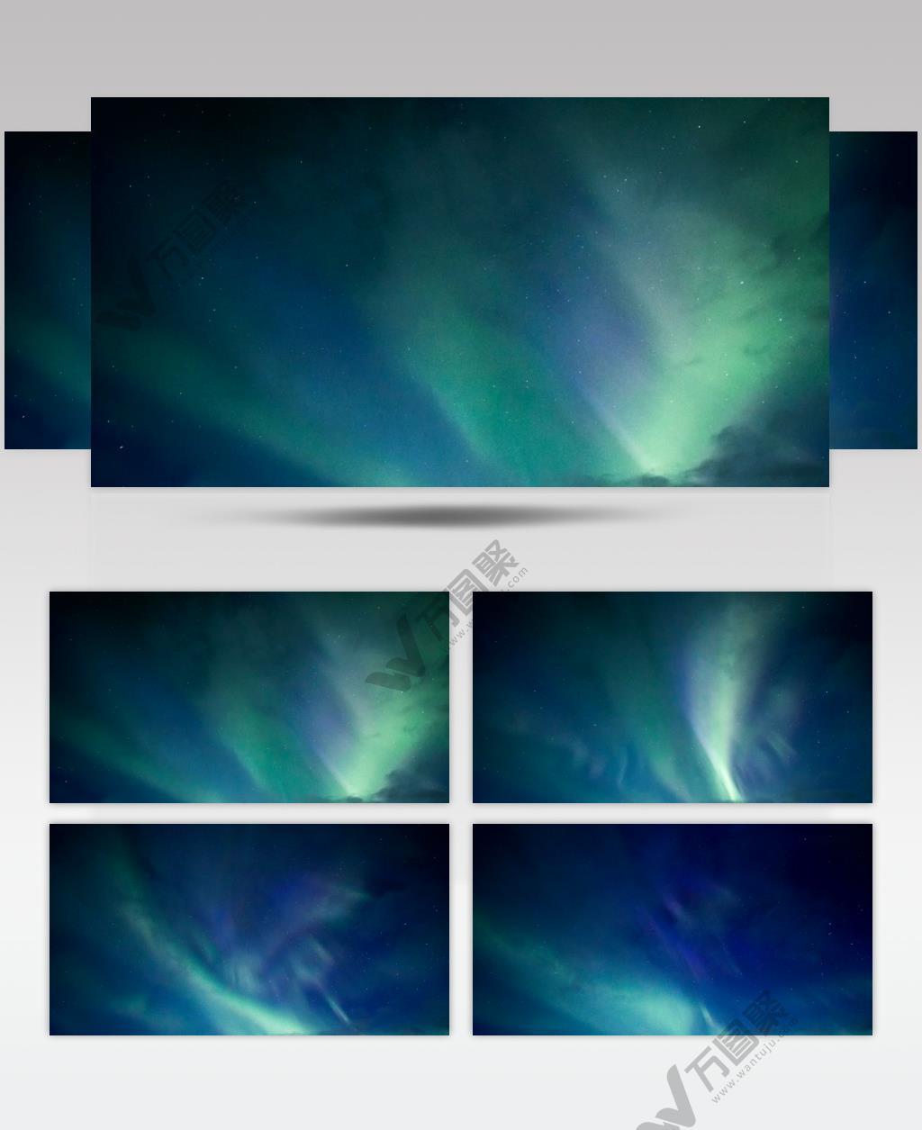 夜空中蓝色和绿色的北极光