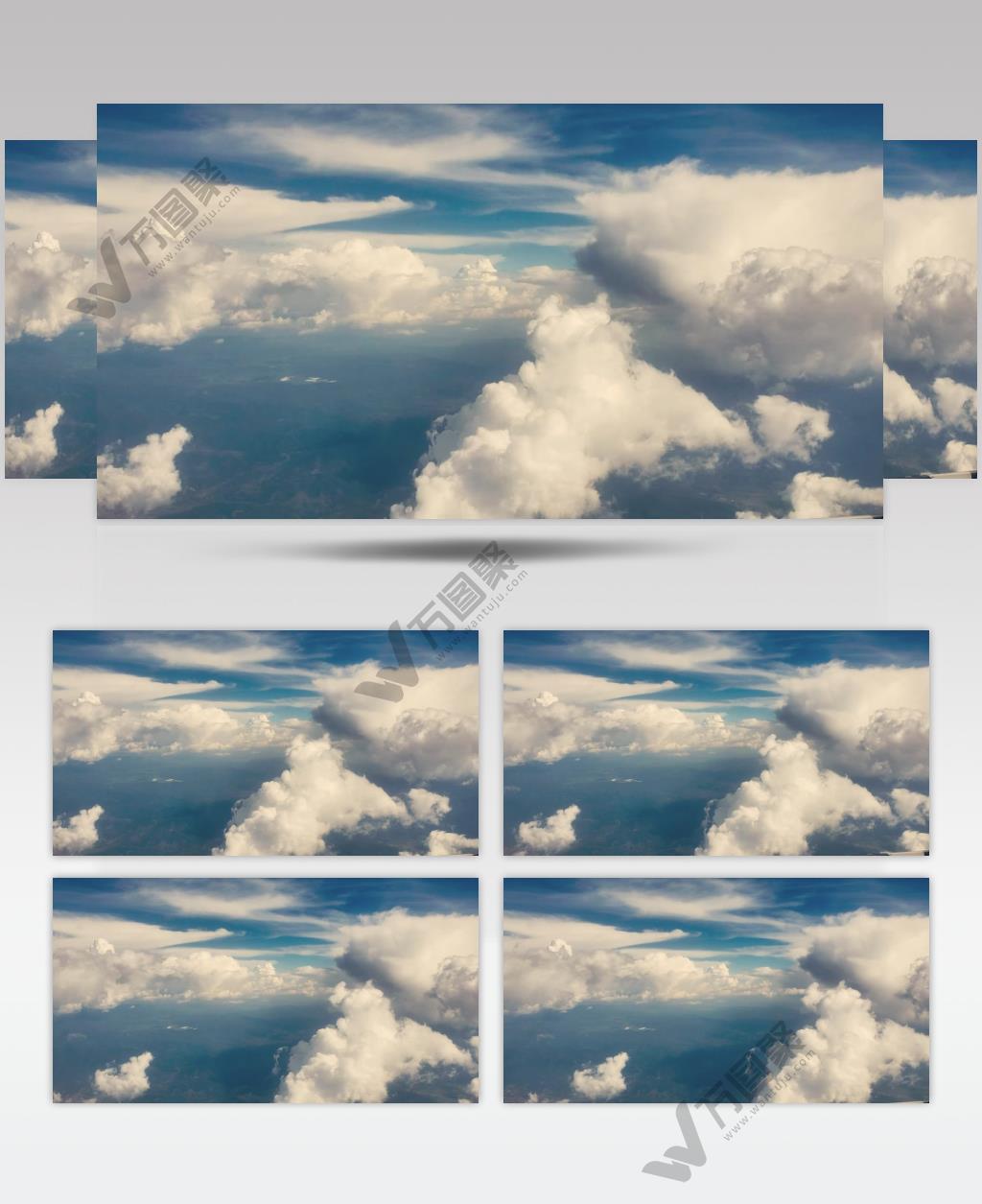 坐飞机穿越云层、俯瞰青山