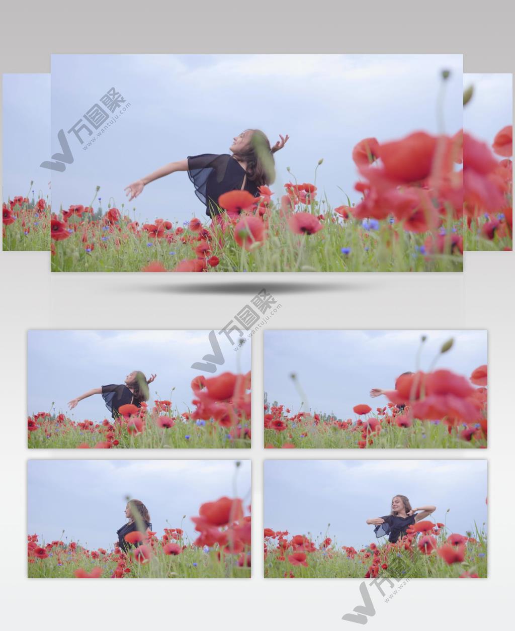 在花丛中快乐地跳舞的女孩