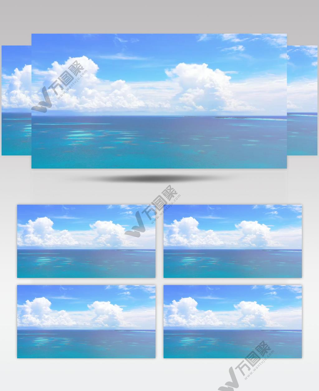 晴天大白云下蓝色的海景