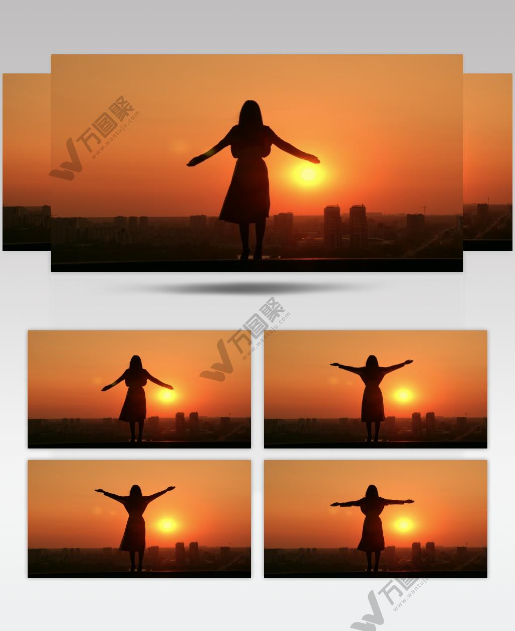 日落时屋顶上的女人