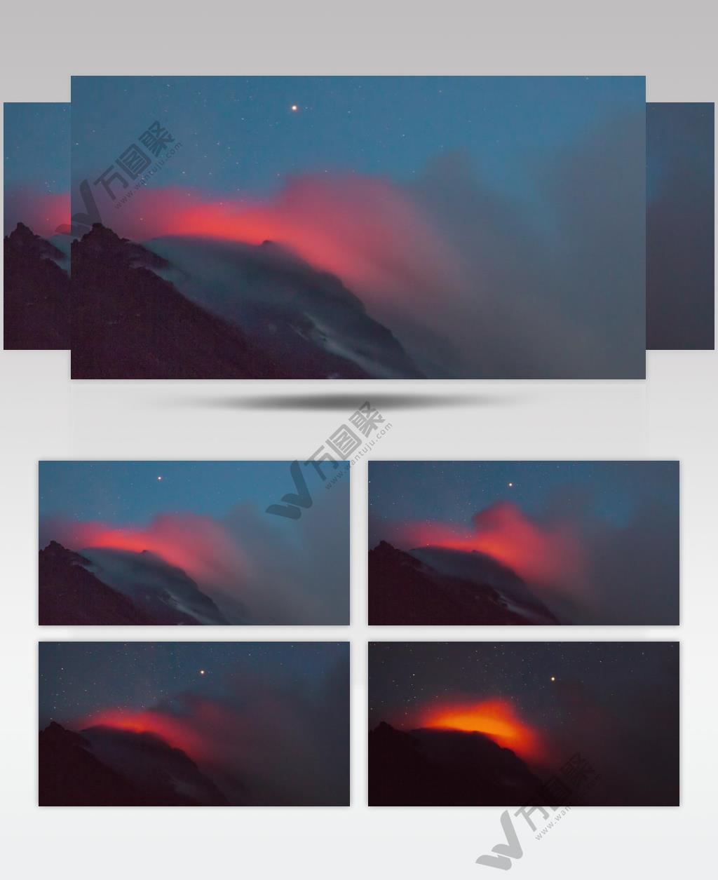 一座活火山在夜间喷发飘烟的近距离拍摄