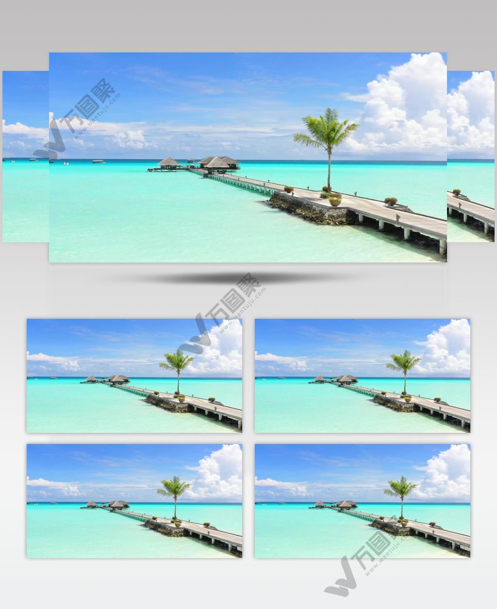 长木码头，海滨小屋，天堂海滩，绿松石水