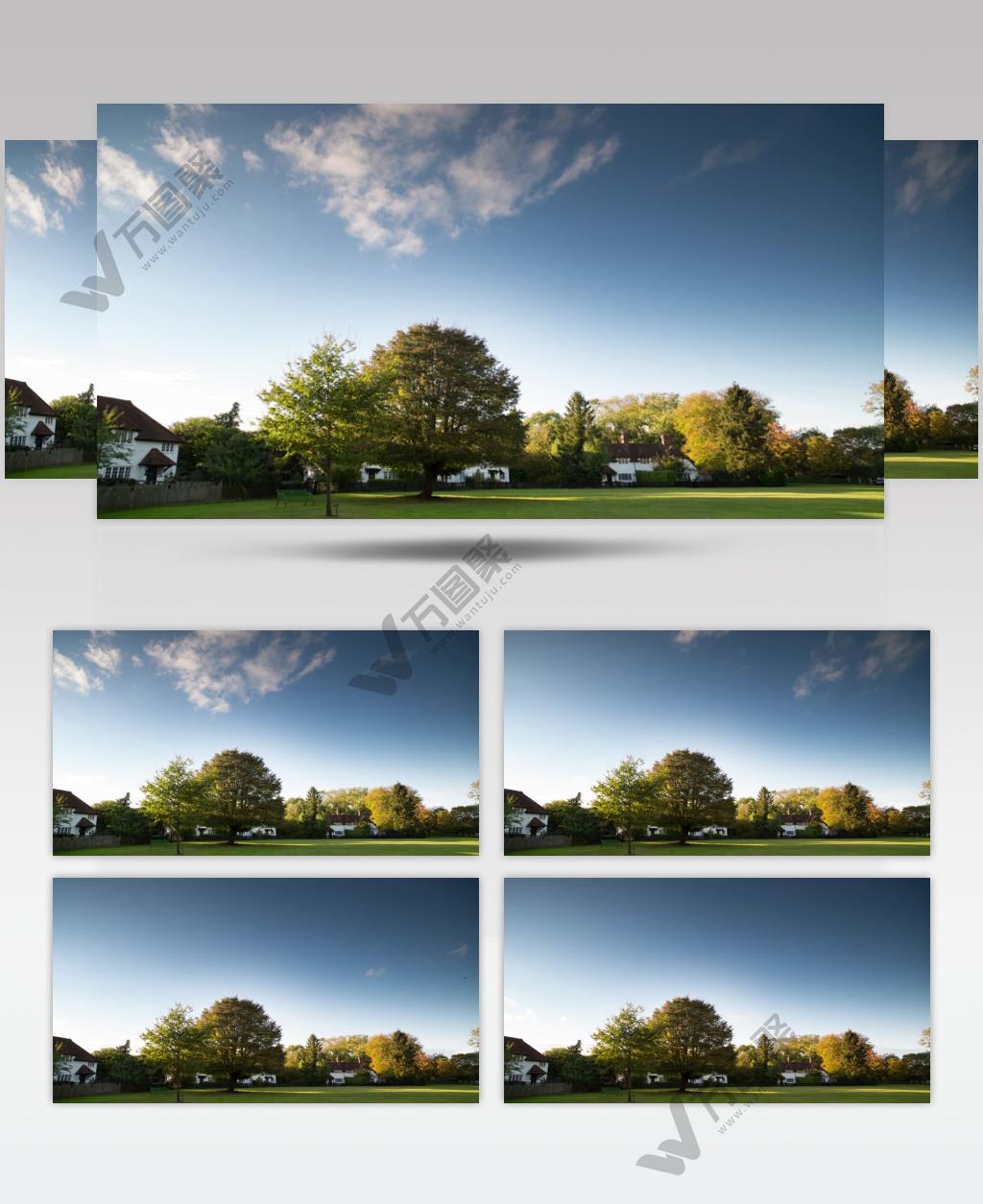 实拍晴朗的天空下一个英国村庄美丽风景