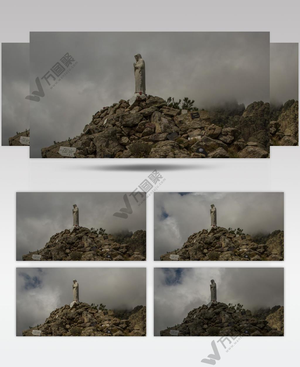 延时摄影岩石上的雕像