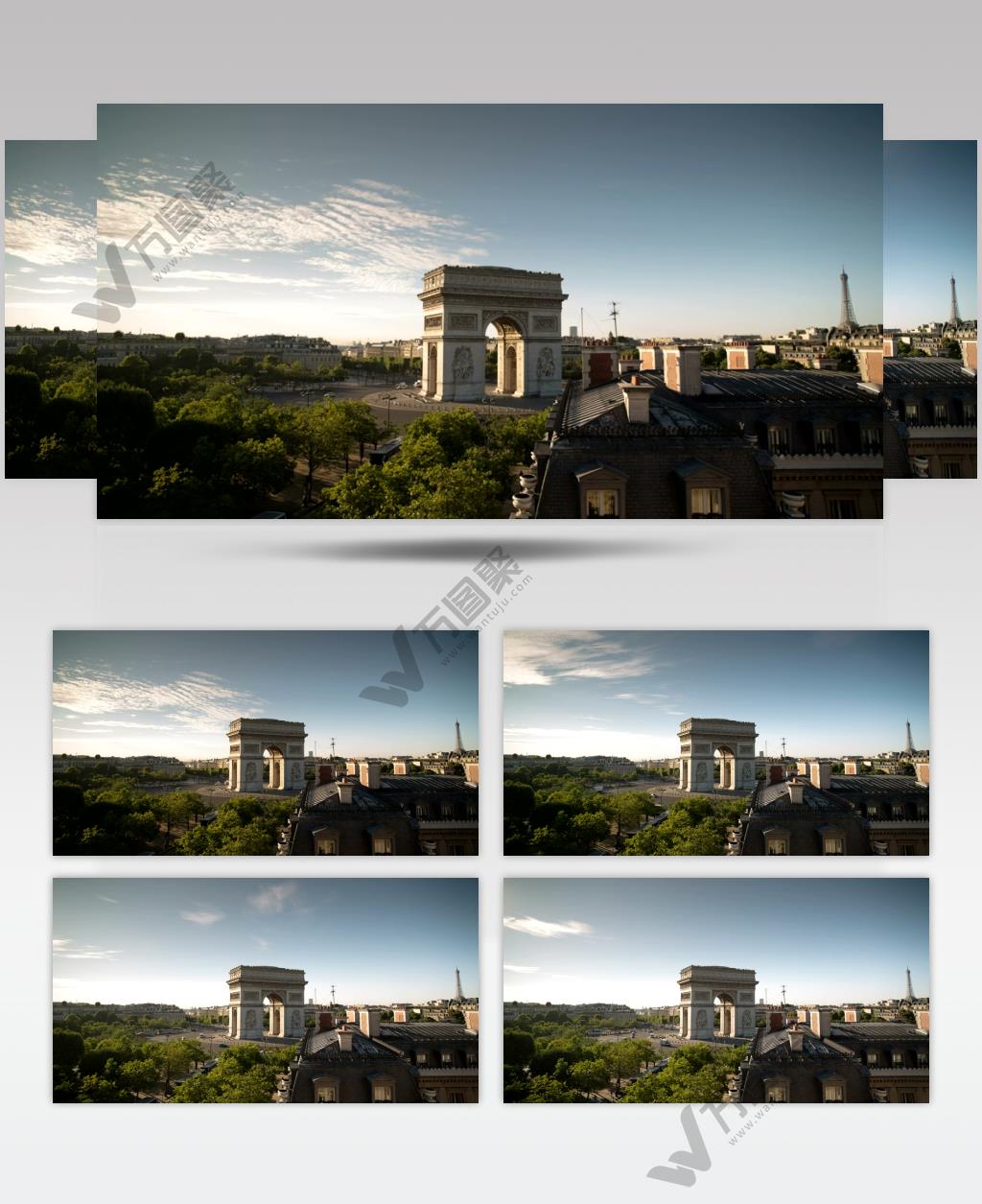 延时摄影巴黎城市凯旋门全景