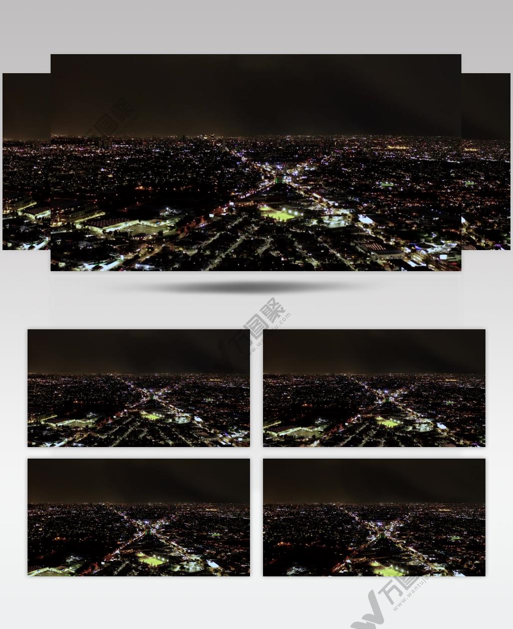 航拍镜头夜间城市与交通全景夜色