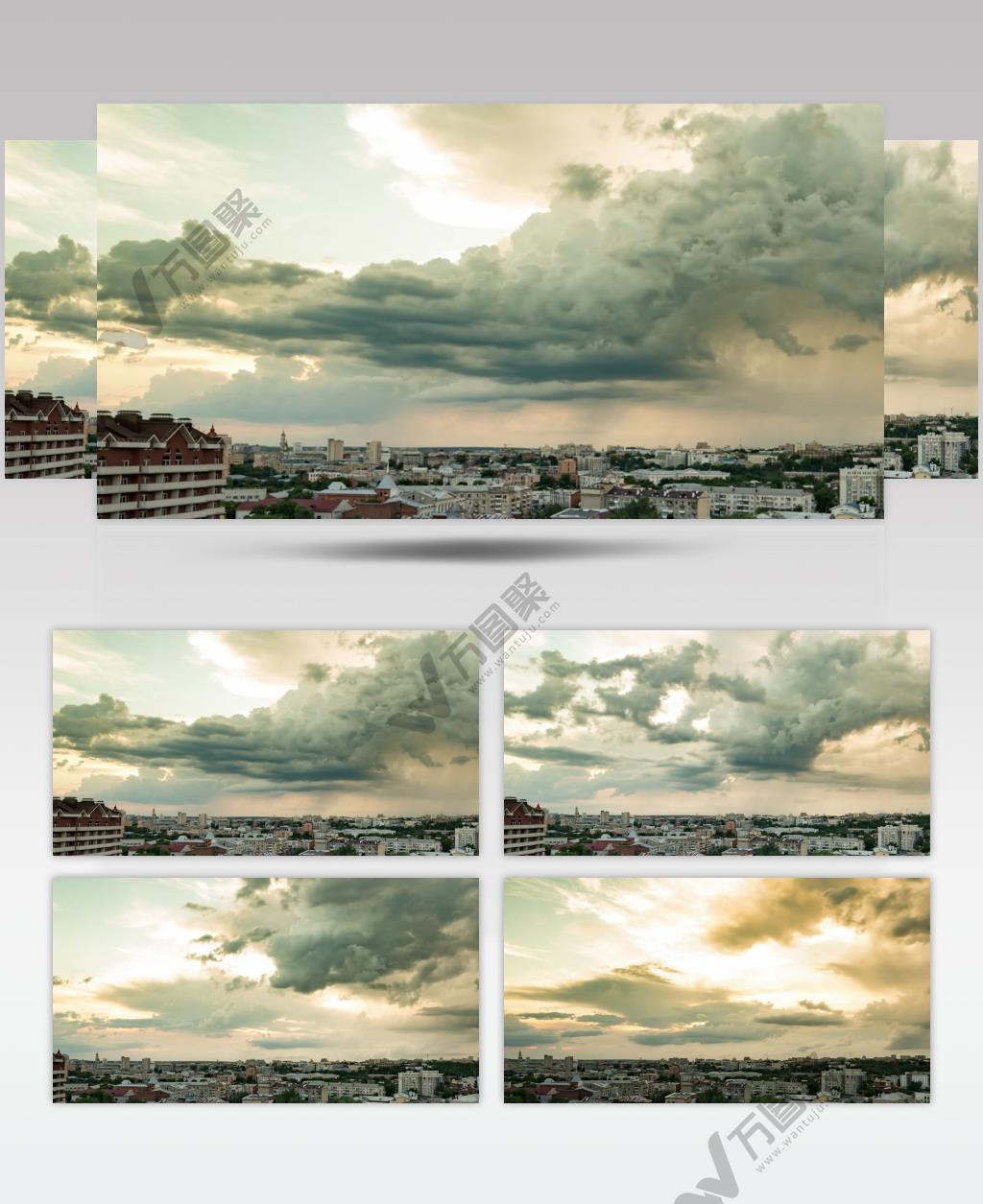  延时摄影城镇上空乌云密布