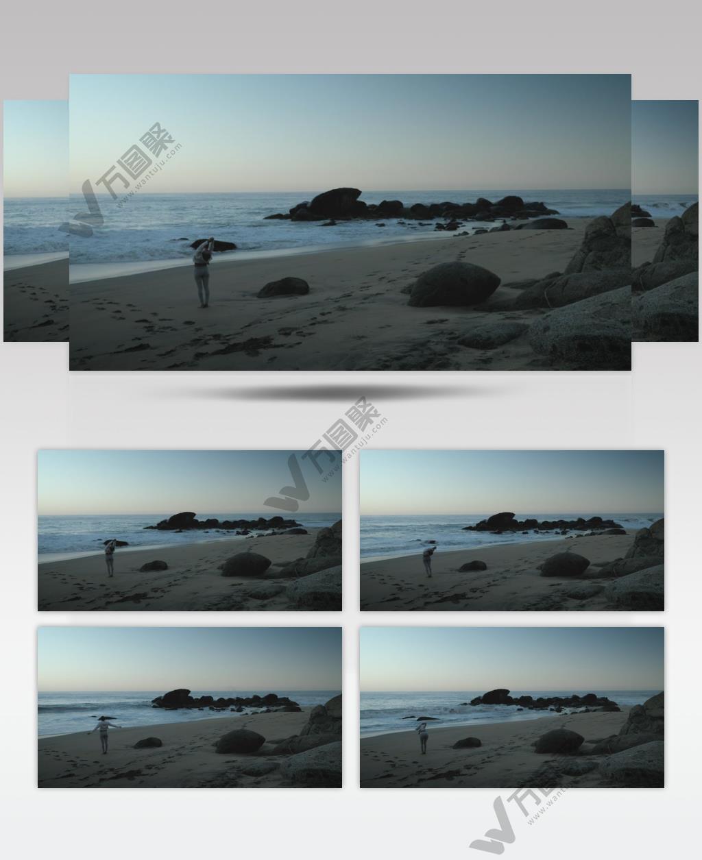 实拍在海滩上伸展的人